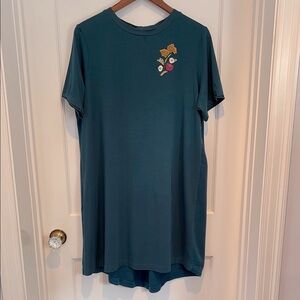 Anthropologie Teal Mini Dress with Embroidered Floral Patch